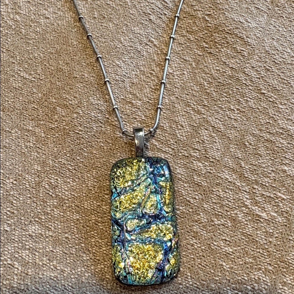 Gold and Blue Dichroic Glass Rectangular Pendant